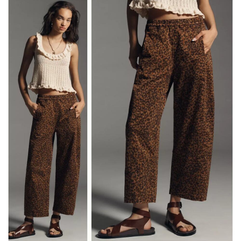 Pilcro The Izzie Relaxed Pull On Barrel Pants Leopard Sateen Edition 2X Plus